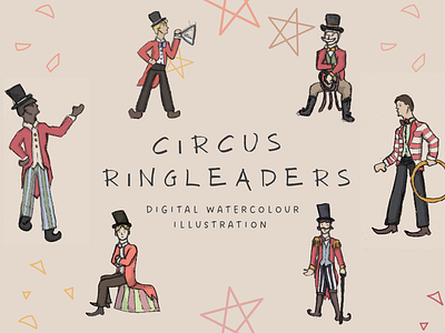 The Ringleaders boys childrenillustration circus digitalillustration fantasyart kidlitart magical men mystical nostalgia watercolourillustration