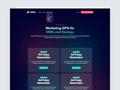 Adsby.co | AI Marketing SaaS Landing Page design saas ui ux