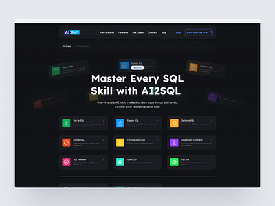 AI2SQL | AI Powered SQL Generation SaaS | Landing Page design landing page no code saas ui ux