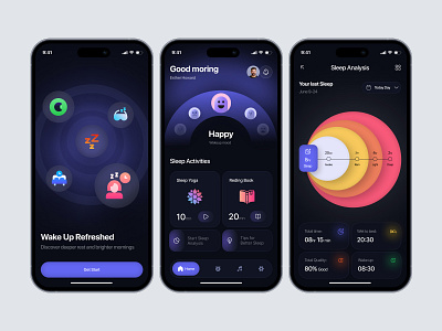 DreamTrack - Sleep Monitoring App app chart dark theme design health health app ios ios app deisgn mobile monitoring app sleep sleep app sleep monitoring sleeping time ui ui design user interface ux ux design