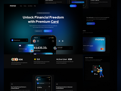 Credit card Landing page Design bank card banking landing page card credit credit card landing page design finance landing page finance website financial landing page fintech landing page landing page payment app payment website product design uiux user interface design website