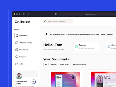 Cv.Builder - Resume Builder Dashboard animation app branding builder cv dashbaord dashbaordui design editing tool graphic design illustration logo motion graphics online tool product design resume ui uiux vector web design