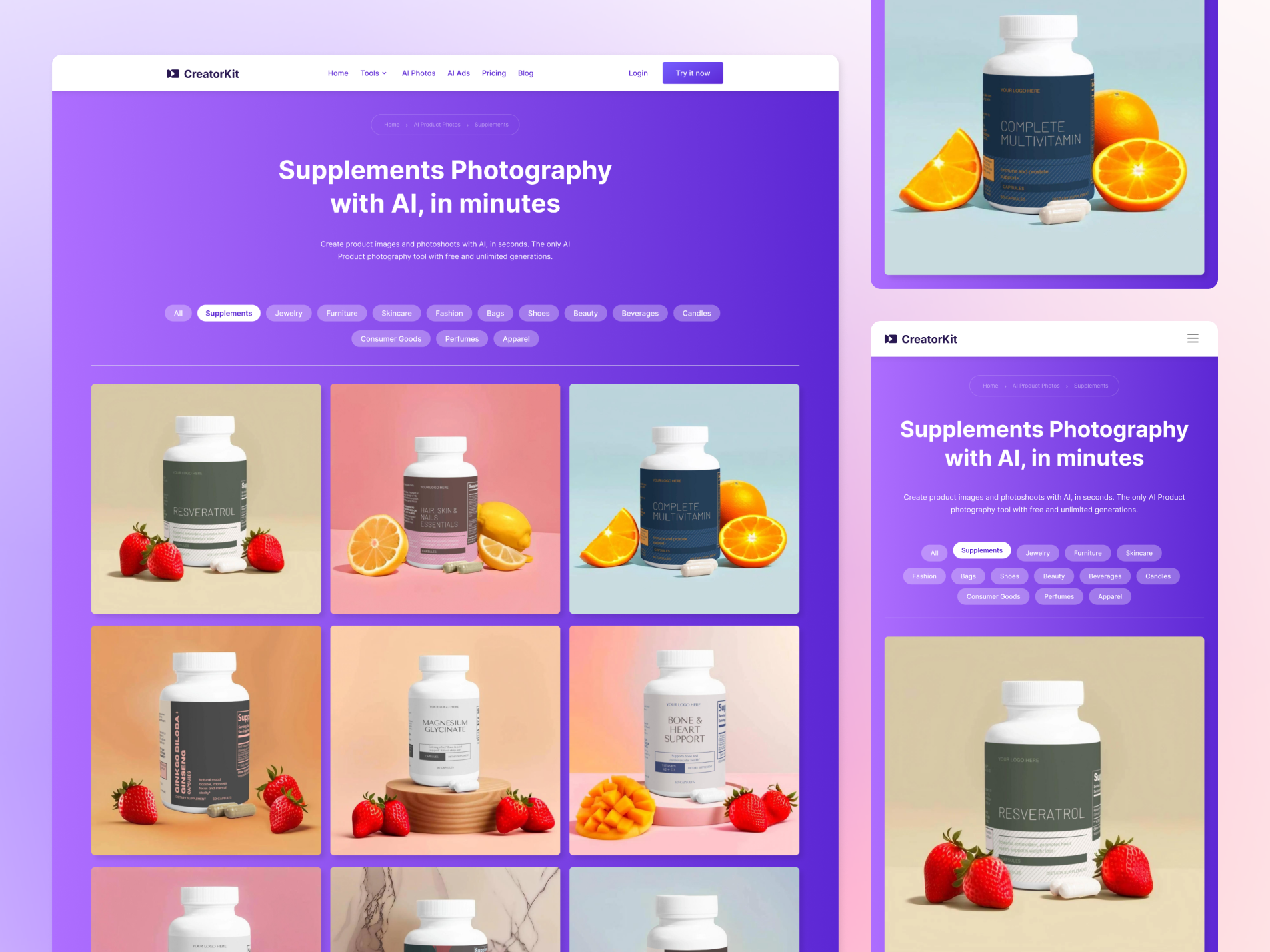 AI Product Photo Directory - CreatorKit design ui web design webflow