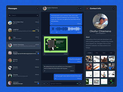 Chat UI Design app audio branding chat daily 100 challenge dailyui dailyuichallenge dark dark ui darkmode design gallery logo profile project ui web work