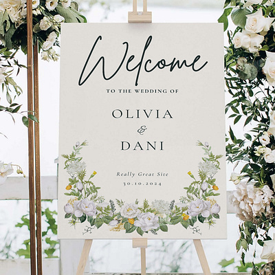 White Floral Wedding Welcome Sign editable graphic design printable wedding wedding sign white floral