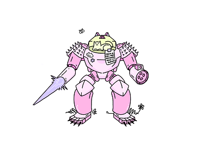 Mecha Merle cat gundam illustration mech pink