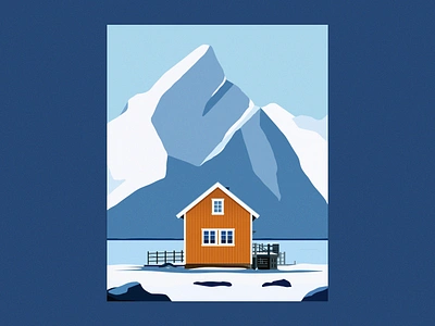 The Yellow House design digitalart graphic design house illustration landscape light minimalism mountains nature north norway ocean poster simplicity travel vector wallpaper yellow