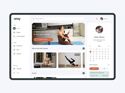 Yoga Platform Dashboard app calendar classes courses dashboard fitness platform product design saas train ui uiux ux web yoga