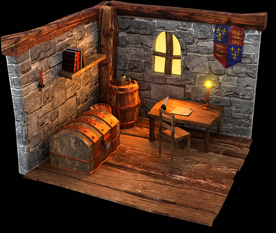 Redesigned one of my old 3D diorama models - medieval study room 3d 3dart 3dmodel 3dmodeling art blender branding commission freelancer unity unreal