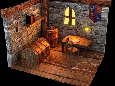 Redesigned one of my old 3D diorama models - medieval study room 3d 3dart 3dmodel 3dmodeling art blender branding commission freelancer unity unreal