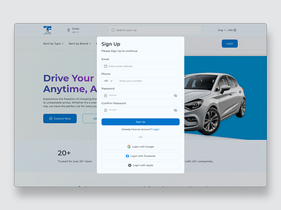 Rent a Car Login-Signup UIUX Design design product ui ux web