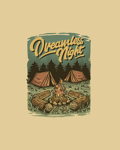 Dreamless Night Camping With a Campfire Outdoor Illustration apparel design branding design graphic design illustration logo nature retro retro design t shirt ui ux vector vintage vintage design