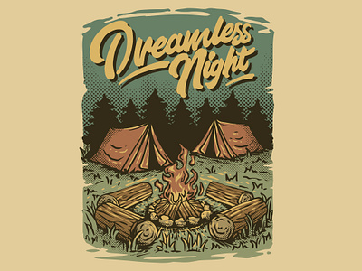 Dreamless Night Camping With a Campfire Outdoor Illustration apparel design branding design graphic design illustration logo nature retro retro design t shirt ui ux vector vintage vintage design