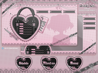 Jirai Kei Twitch Overlay and panels cute stream overlay jirai kei stream stream graphics stream overlay twitch twitch design twitch graphics