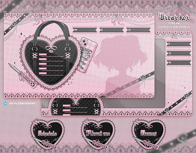 Jirai Kei Twitch Overlay and panels cute stream overlay jirai kei stream stream graphics stream overlay twitch twitch design twitch graphics