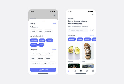 Food recipe App - Filter Screens app design filter mobile mobile app mobile ui ui ui design ux ui