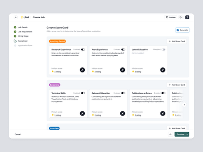 Tiimi - Job Creation Flow: Score Card in a SaaS HR Management candidate company contract management create job employee hiring hr hrd hrm hrs product design recruitment saas score card team management ui uiux ux web app web design