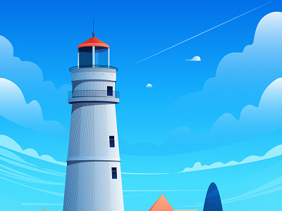 Quiet Location architecture blue cloud digital art digital illustration draw illustration landscape lighthouse nature orange painting people sky tree vector vector digital illustration vector illustration village wallpaper