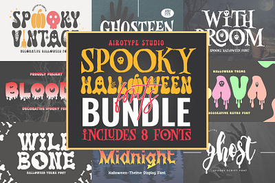 Halloween Font Bundle | 8 Spooky Fonts drip font font fonts ghost font halloween font handwriting horror font lettering pumpkin font retro font scary font script spooky font typeface typography vintage font