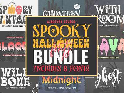 Halloween Font Bundle | 8 Spooky Fonts drip font font fonts ghost font halloween font handwriting horror font lettering pumpkin font retro font scary font script spooky font typeface typography vintage font