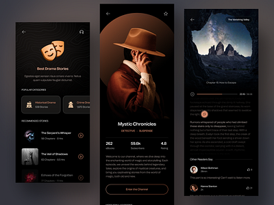 Audio Novel App app app design app ui audio book business collection dark ebook life style mobile mobile app mobile design mobile ui music product design relax review store story