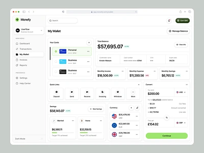 Monefy - Wallet & Transfer animation barly design finance financial fintech motion paypal transfer ui uidesign ux uxdesign uxerflow wallet web web app web design website wise