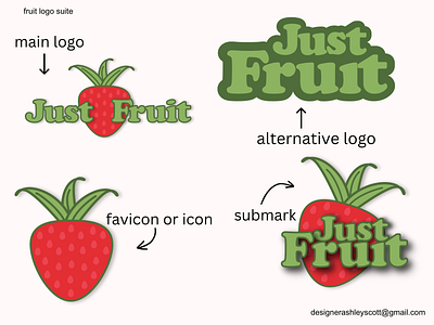 Fruit Logo | Just Fruit become a entrepreneur black designer black entrepreneur black logo designer black woman designer florida logo designer food branding fruit business fruit logo fruit logo suite green logo grow a business just fruit just fruit logo red and green logo start a business start a fruit business strawberry business strawberry logo strawberry logo suiote