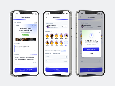 📨 etsymil • Mail Builder (Preview) App ai feature app design email builder email preview mail preview mail template minimal mobile app preview preview app pro feature recipient schedule email sending email set preview set recipient setting ui ux