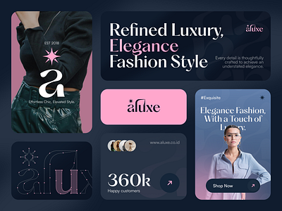 Aluxe - Fashion Branding Exploration branding card clean colors design fashion guideline illustration logo modern palette pink sketch style typography ui ui elements ux website widget