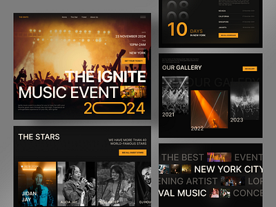 Music Event Landing Page Exploration branding clean concert design desktop hero section homepage landing page music photography responsive schedule section typography ui ux website whitespace