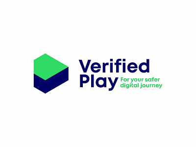 Verified Play logo design: play icon + check mark branding check check mark checkmark cybersecurity data digital icon identity logo logo design mark online play protected safe safety security systems verified