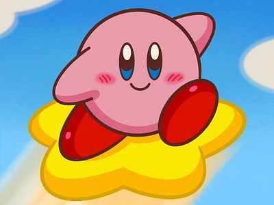 Kirby | カービィ(Kirby's Dreamland) flat colors illustration kirby linework nintendo procreate retro games