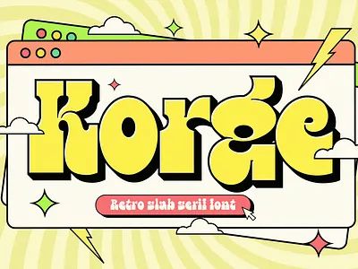 Korge | Bold Slab Serif Logo Font album classic extruded font hotel magazine marvel poster retro sans serif serif bold slab sticker vintage yellow youtube