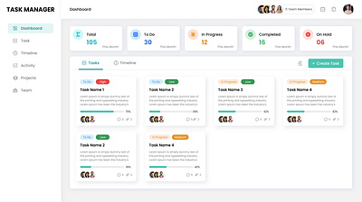 Task Manager Dashboard adminpanel creativedashboard dashboard dashboarddesign dashboardinspiration dashboardlayout datavisualization minimalui modernui projectmanagement taskmanagement taskmanagementsystem taskmanager tasktracking uidesign userexperience userinterface uxdesign webdashboard webdesign