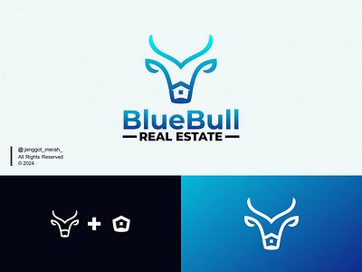 Blue Bull Real Estate Logo Project animal building bull company construction design home horns house icon inspirations logo mark mortgage negative space property real estate symbol unique vector