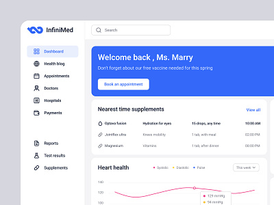 InfiniMed | Medical Health Dashboard app dashboard design desktop health hospital medical medicine ui user experience user interface ux uxui webdesign