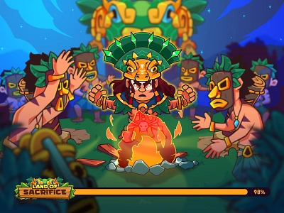 Land Of Sacrifice - Loading Game Screen Illustration adventure aztec character design game game design game illustration illustration loading loading screen primitive ritual rpg shaman story ui vibrant