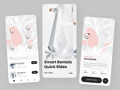 Scooter Rent App app design booking app clean electric scooter ev map ui mobile app mobile application design rent app rental service ride sharing app scooter rent app scooter rental app ui sharing app transport app transport vehicle ui ui design uiux ux design