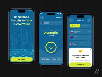 VPN Mobile App Design app app design app designer dark ui design ios app mobile mobile app mobile applications mobile design mobile vpn uiux user interface ux design vpn vpn app vpn app design vpn concept vpn proxy vpn service