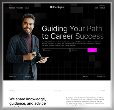JoobGoo- Job finder app design header jobboard jobui landing page ui uiux ux