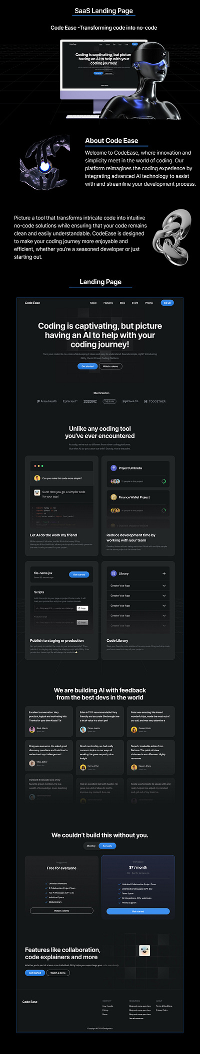 SaaS Landing Page - Code Ease ai artificial landingpage saas uidesign