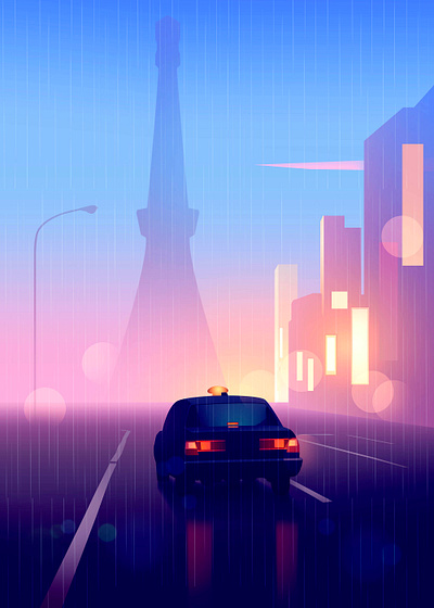 Tokyo taxi city futur illustration light neon