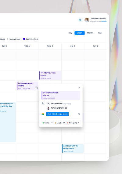 HRMS Calendar admin animation branding calendar dashboard design financialwebsite fintech graphic design herosection hrm landingpage logo payroll saas ui