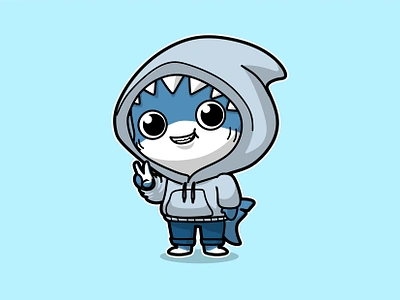 Hoodie Shark cartoon character character design chibi cute design hoodie illustration peace pose shark vector