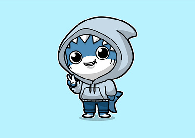 Hoodie Shark cartoon character character design chibi cute design hoodie illustration peace pose shark vector