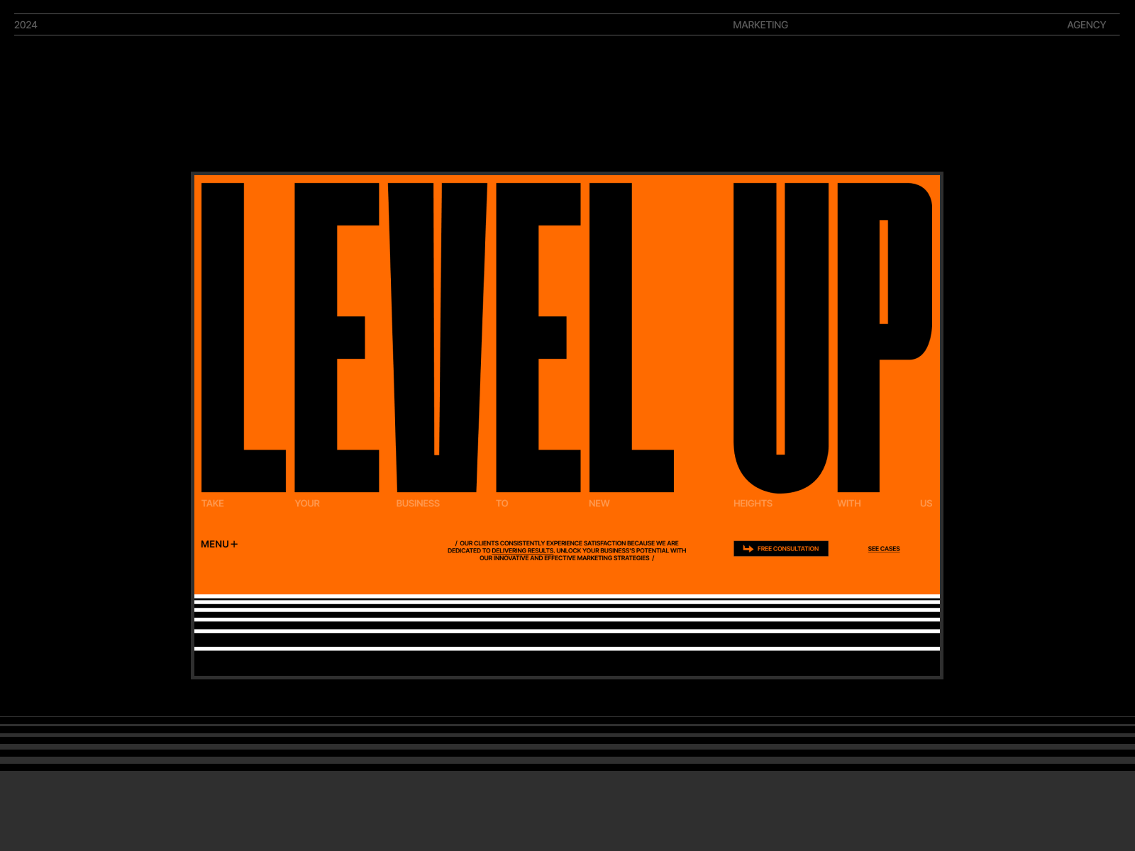 Example of The first screen of the LevelUP marketing agency website