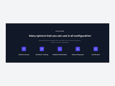 Heading only feature section with dark theme feature highlights feature icons features section flat design product features ui design ux design