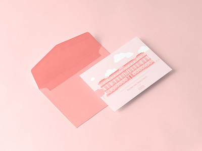 Museum of Fine Arts of Rennes | Postcard building illustration illustration museum pink postcard print