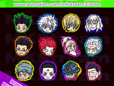 Twitch sub badges chibi hunter x hunter ultimate pack #2 animated emotes anime chloro lucifer cute emotes gon h x h h x h sub badges hisoka hunter x hunter hxh illustration killua kurapika meruem netero razor sub badge sub badges twitch sub badges