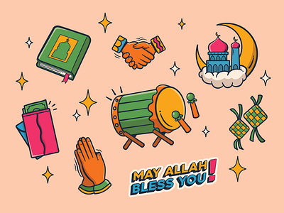 Idul Fitr Stickers design graphic design illustration typography vector